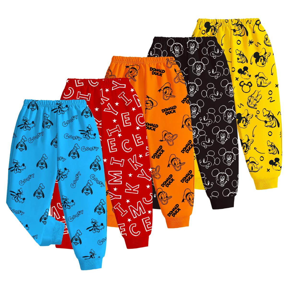 Kuchipoo Boys Red, Black, Yellow, Blue & Orange Cotton Blend Full Length Joggers Pajamas for Casual Daily Wear All Season