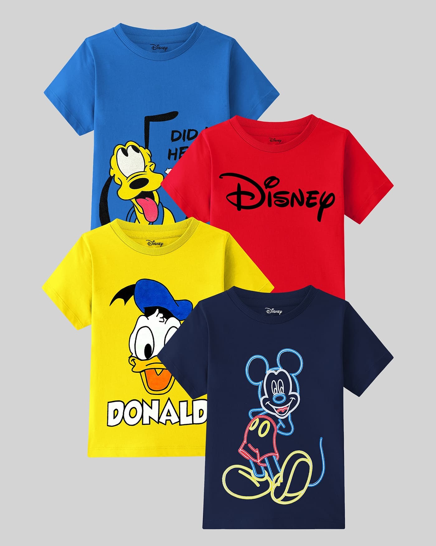 Kuchipoo Boys' Red, Blue, Yellow & Navy Blue Cotton Blend Short Sleeve T-Shirt with Disney Donald Print for Casual Summer Wear