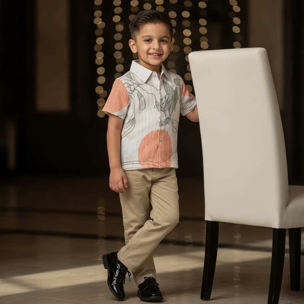 Novelle Chicos Boys Light Sky Blue Printed Cotton Blend Shirt – Half Sleeve Collared Button-Down Casual Wear for Summer, Smart Outdoor & Festival Style