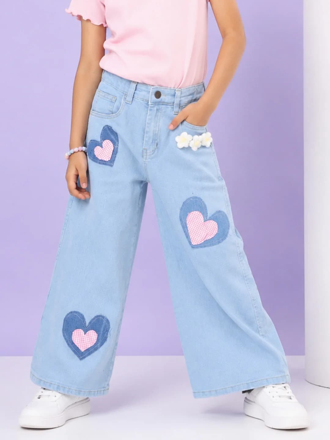 KiddoPanti Girls' Light Blue Denim Full Length Jeans for Casual Daily Wear