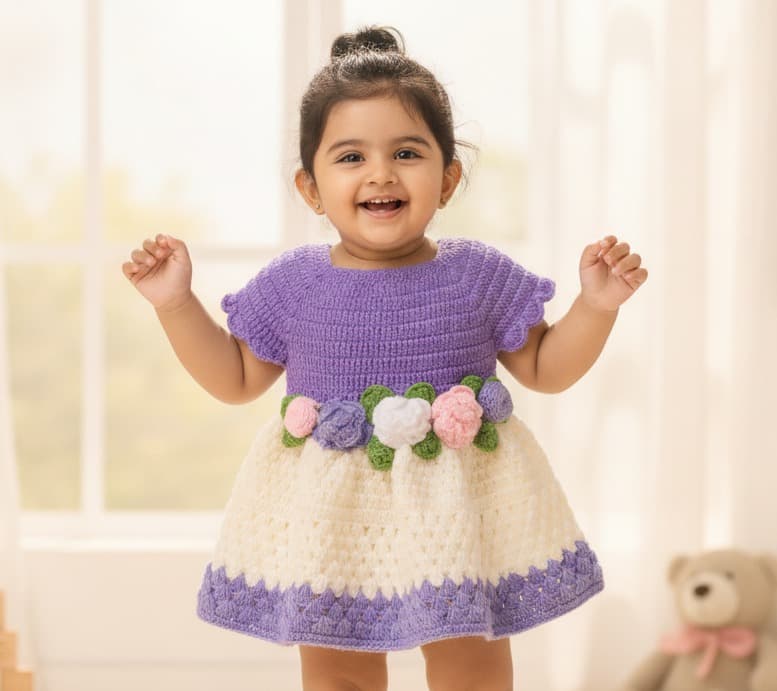 Woonie Purple Winter Frock for Girls - Casual Daily Wear