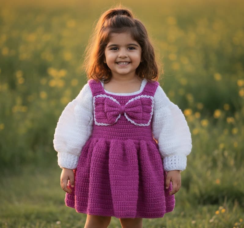 Woonie Purple Winter Frock for Girls - Casual Daily Wear