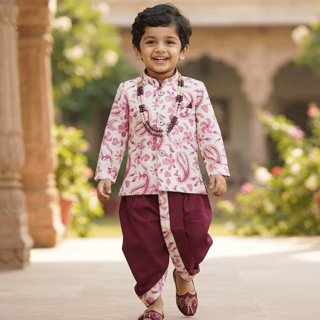 Jaideep Fashions Boys Purple Cotton Blend Dhoti Kurta Set for All Season Formal/Partywear