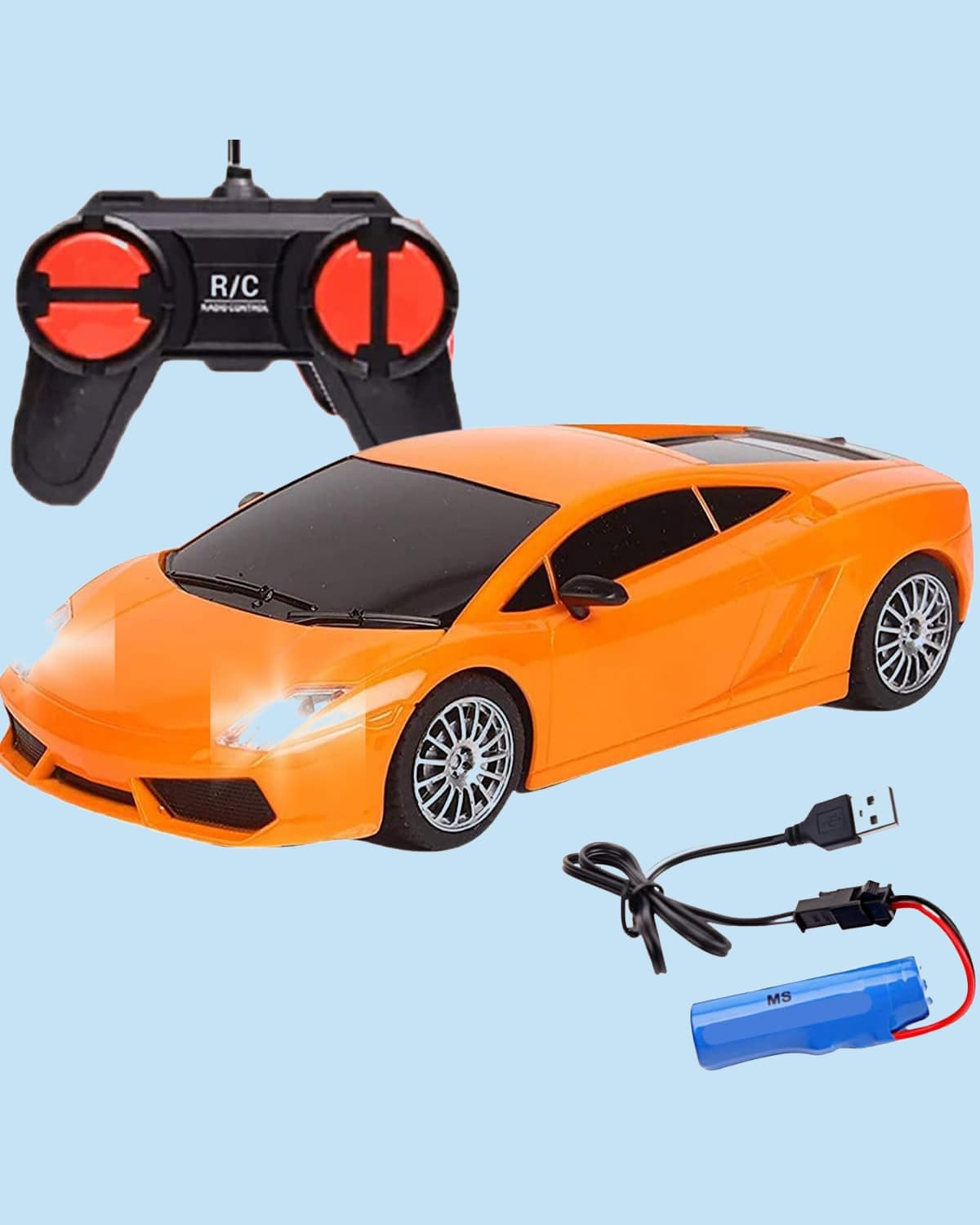 Frendo Lam Remote Control Car Orange Rechargeable High Speed RC Car with LED Lights Type-C Charging Fun