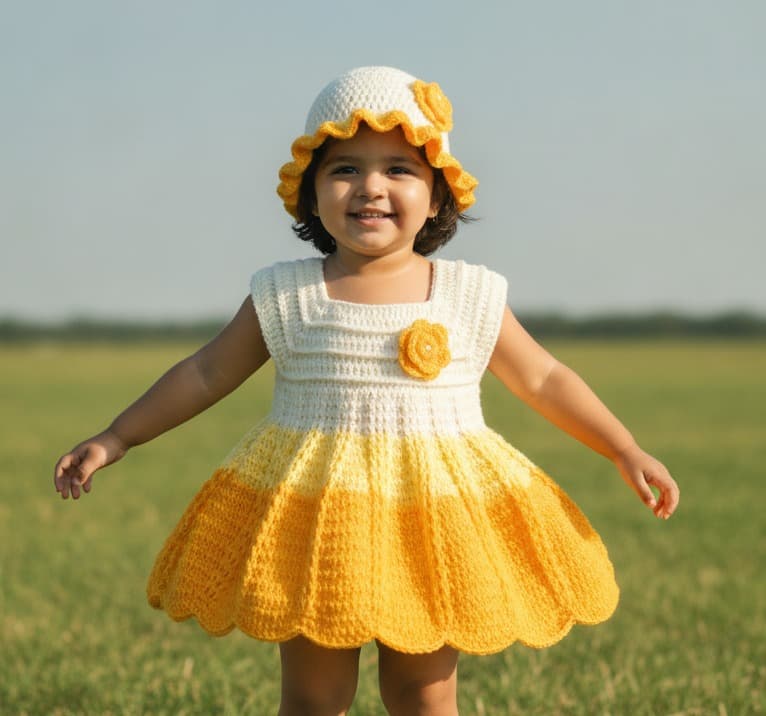 Woonie Girls' Orange Winter Frock for Casual Daily Wear