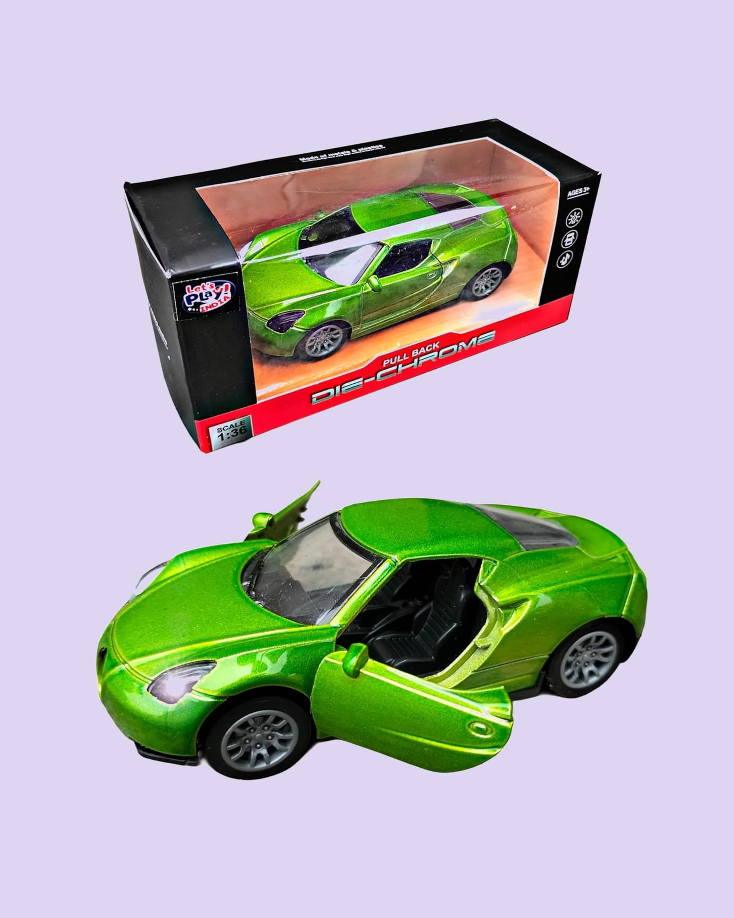 Metal Die Cast Model car with Open Door Light |1:36 Scale| Pull Back Action for kids Green Pack of 1 Age 3+