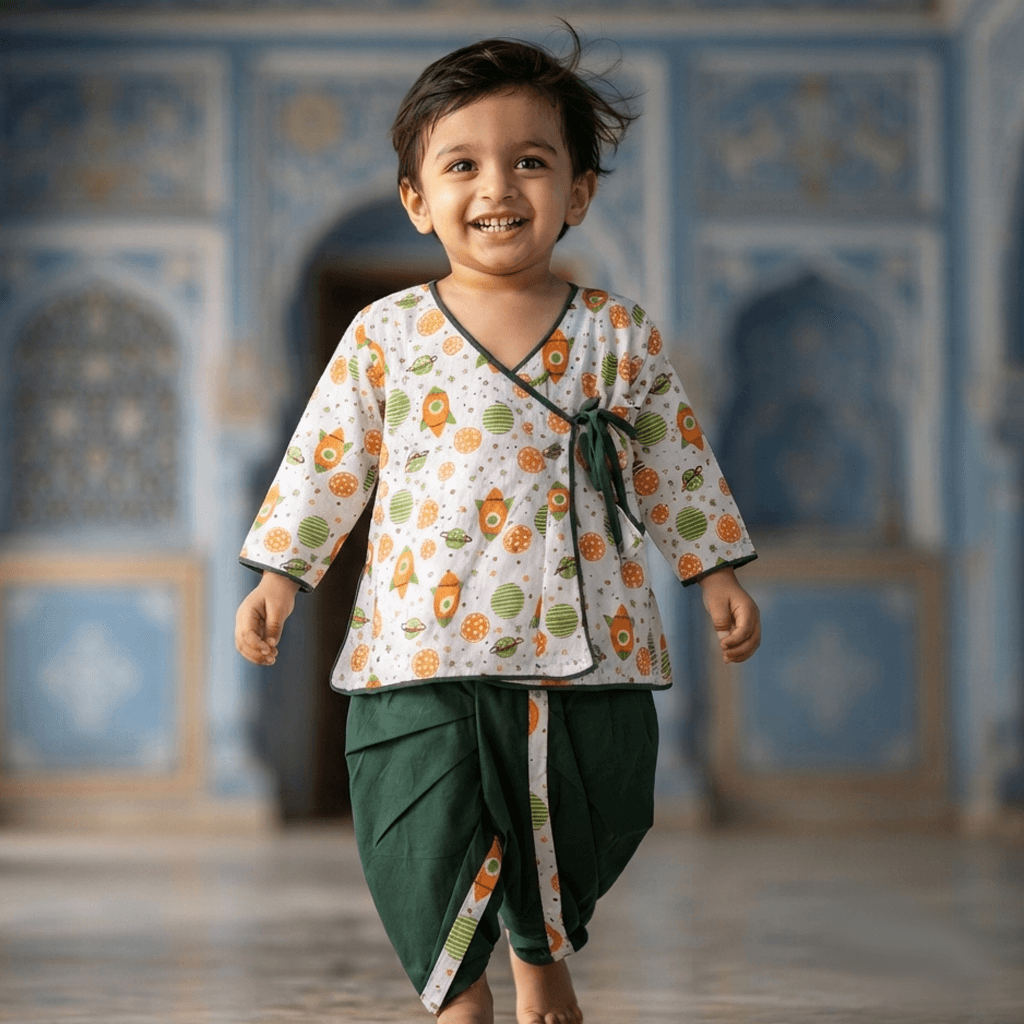 Cuddly Cubs Green Dhoti Kurta Set for Boys - All Season Formal/Partywear Ethnic Wear