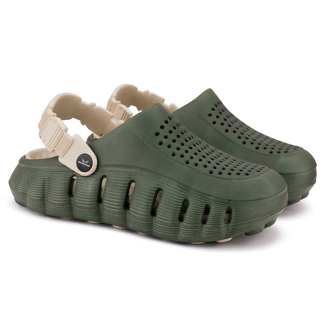 Bersache Boys Green Rubber Clogs with Back Strap – Solid Casual Footwear for Daily & Outdoor Wear