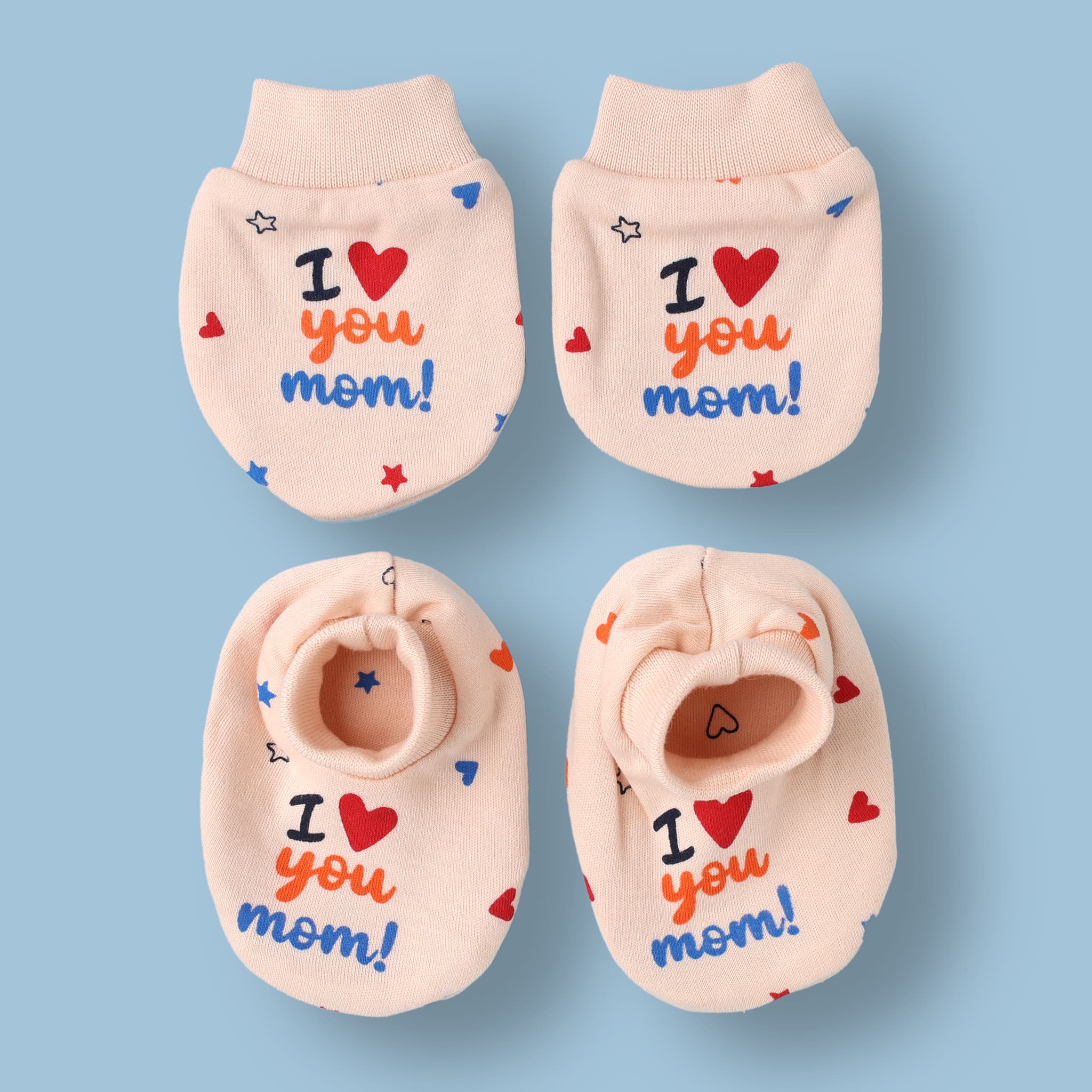Simply Unisex Peach Booties & Mittens Set | Placement Print | Casual, Travel & Outdoor Wear | Machine Wash