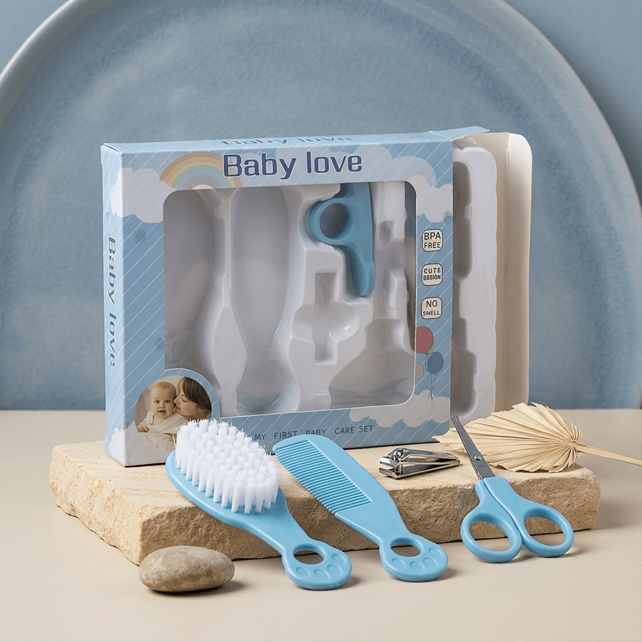 Kidology Baby Care Kit for Newborns – Grooming Scissors, Nail Clipper & Healthcare Essentials Set (5 Pieces) - Sky Blue