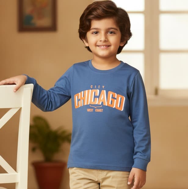 Hazelnuts Royal Blue Full Sleeve T-Shirt for Boys - CITY CHICAGO WEST COAST Casual Wear