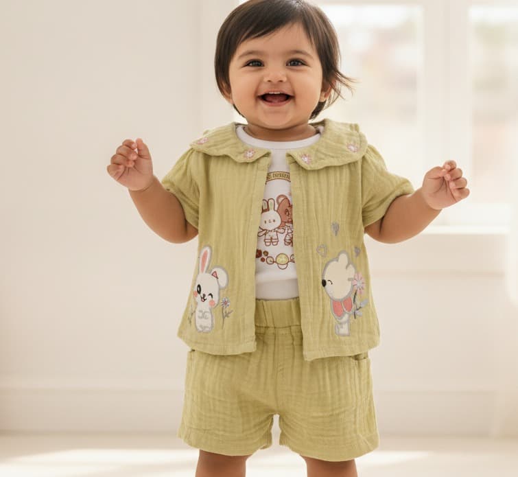 Jelly Bee's Girls Casual Summer Set - Light Green Top & Shorts with "BEST FRIENDS EVER!" Print