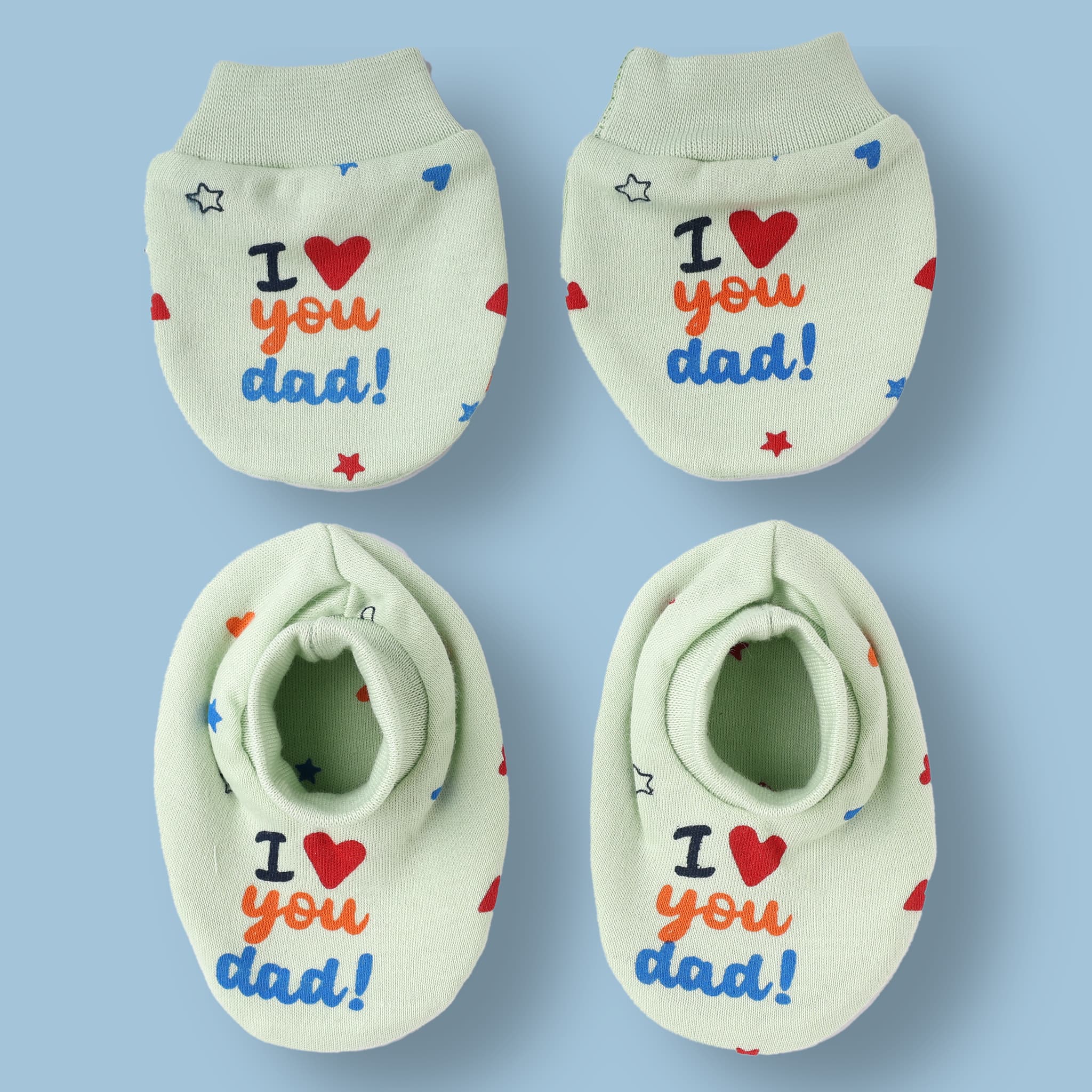 Simply Unisex Light Green Printed Booties & Mittens Set – Casual & Outdoor Baby Essentials