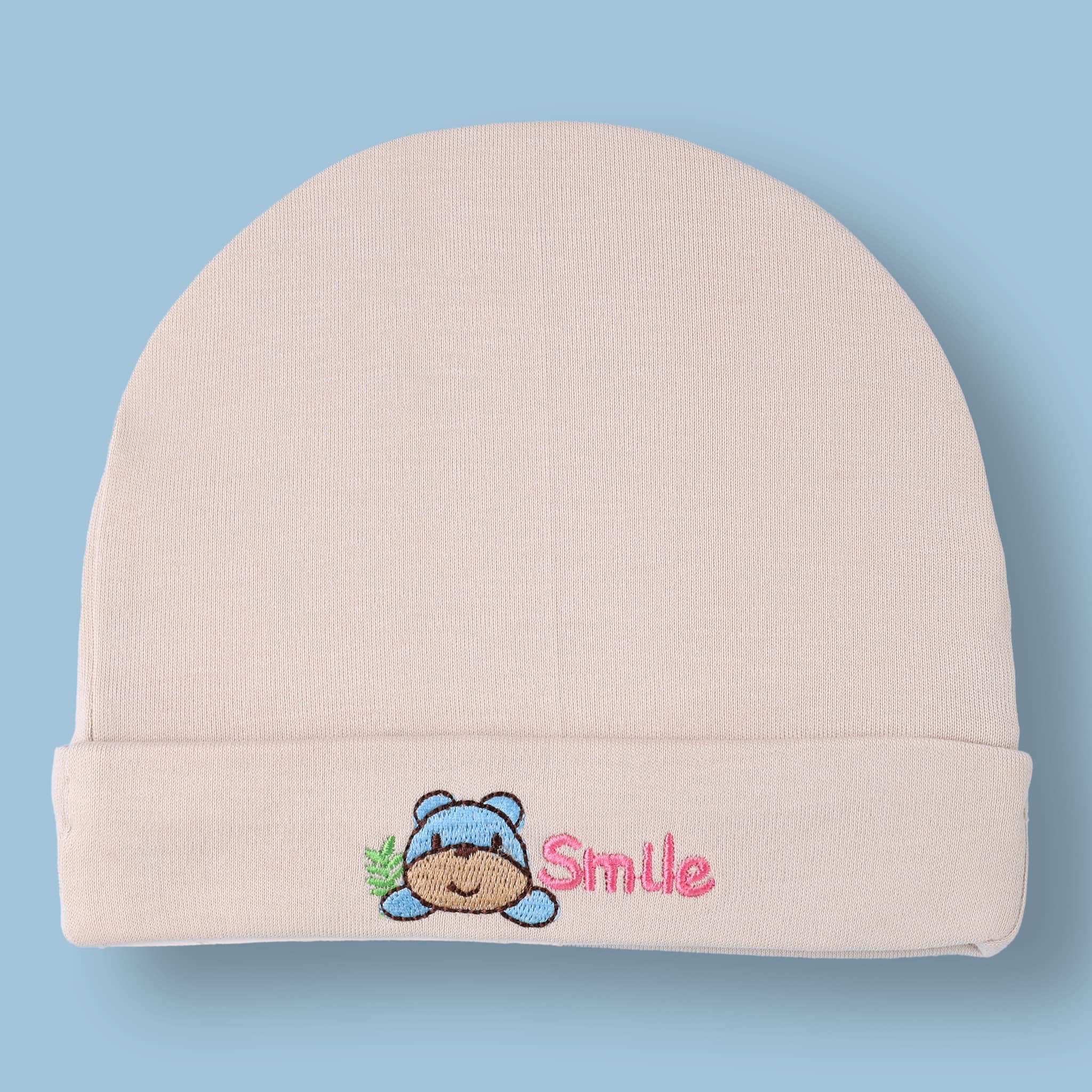 Pink Rabbit Unisex Kids Beige Embroidered Cap for Casual & Daily Wear