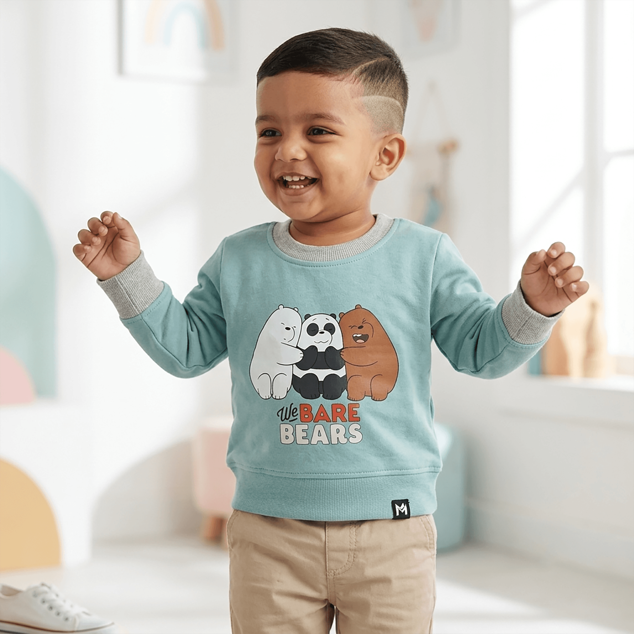 Minute Mirth Sea Green Boys' Casual Sweatshirt with We BARE BEARS Print for Winter