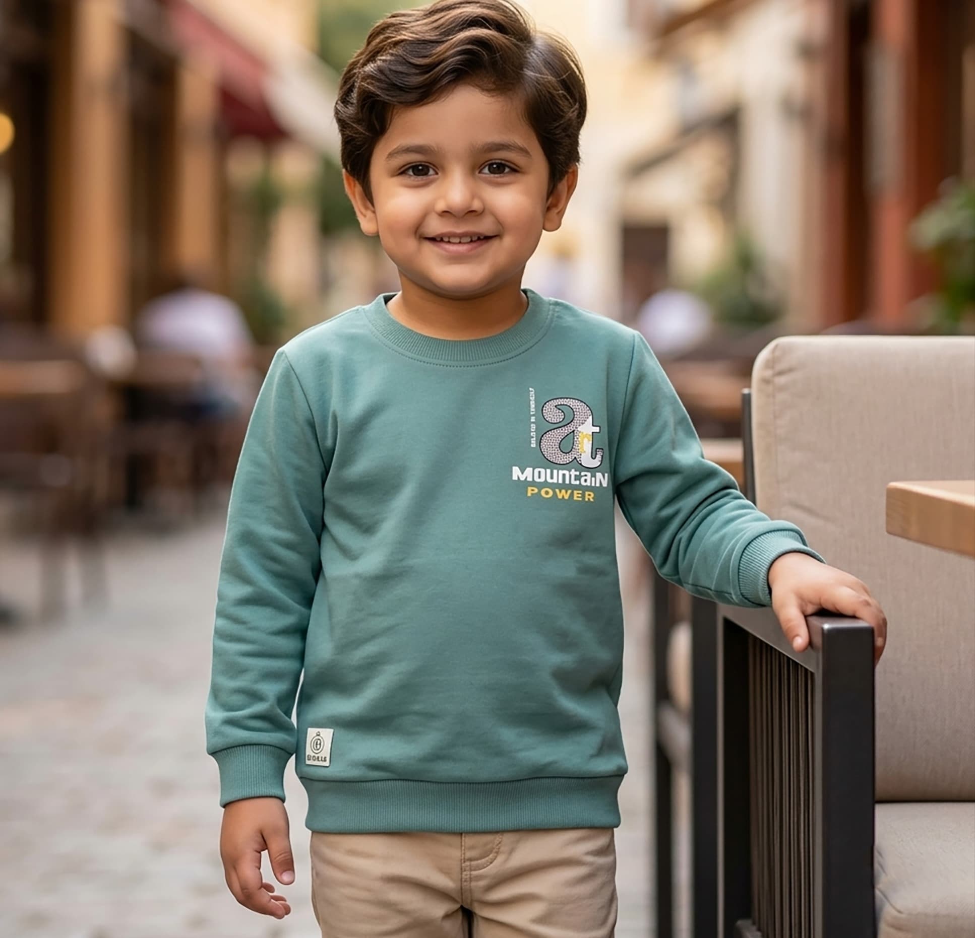 Biskid Boys Sea Green Full Sleeve Sweatshirt with Round Neck for Winter Casual Wear