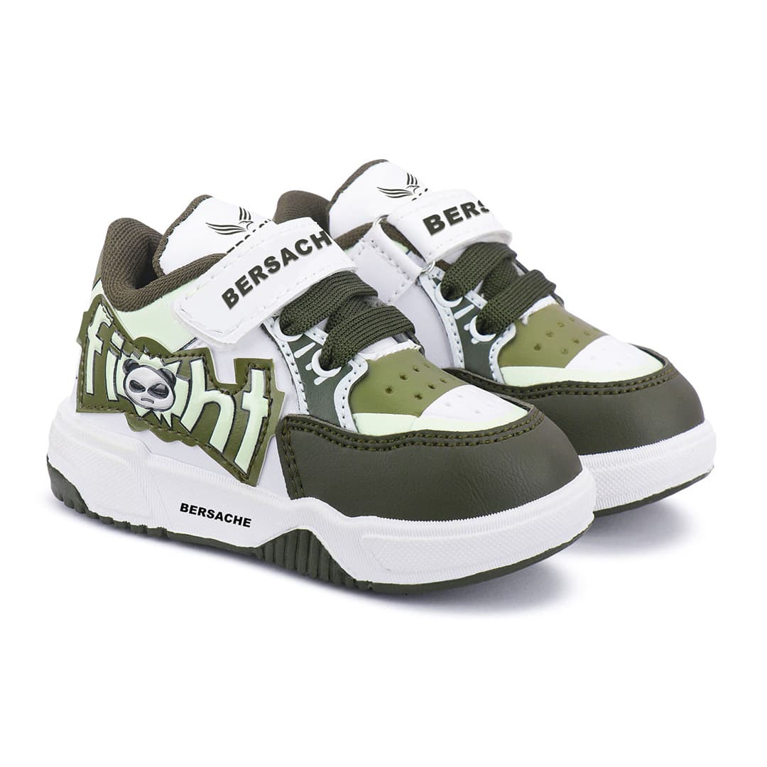 Bersache Olive Green Boy's Rubber Casual Shoes – Casual & Durable Placement Print Velcro Footwear for Daily Wear & Travel