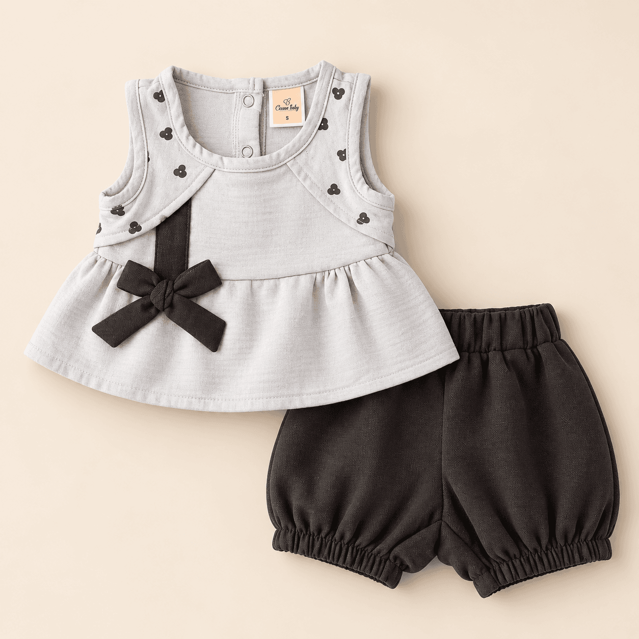 Boom Baby Girls Light Grey Cotton Top & Shorts Set – Sleeveless Casual Wear