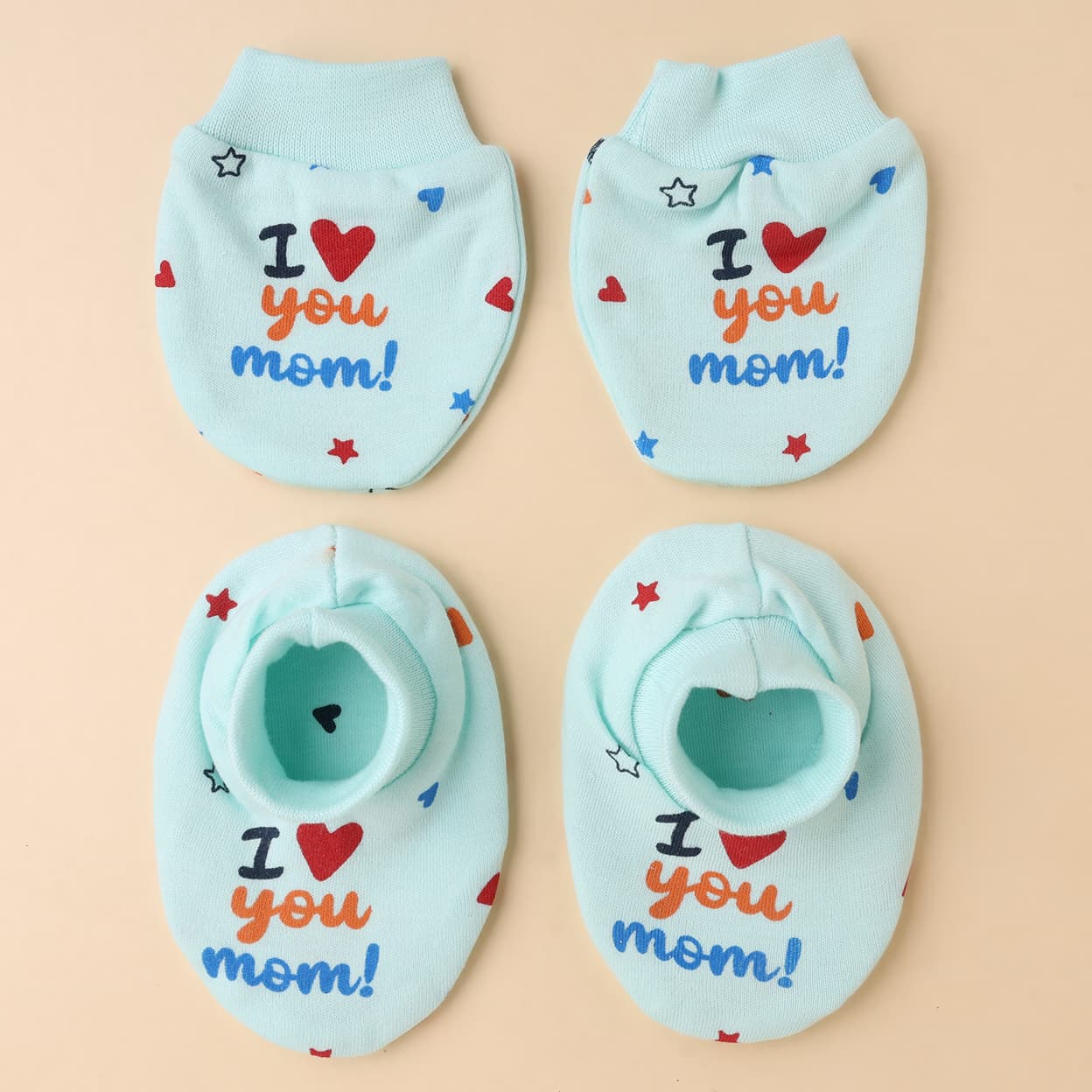 Simply Unisex Turquoise Booties & Mittens Set | Placement Print | Casual, Travel & Outdoor Wear | Machine Wash
