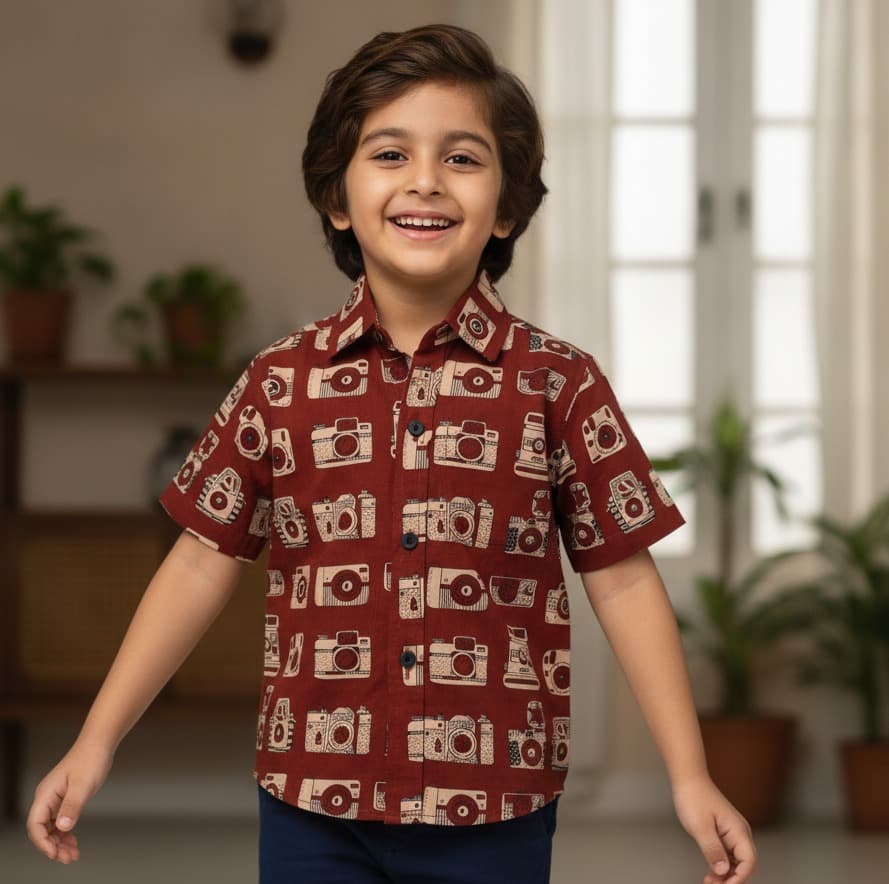 The Moms Store Rust Orange Cotton Blend Short Sleeve Polo Shirt for Boys - Casual Summer Wear