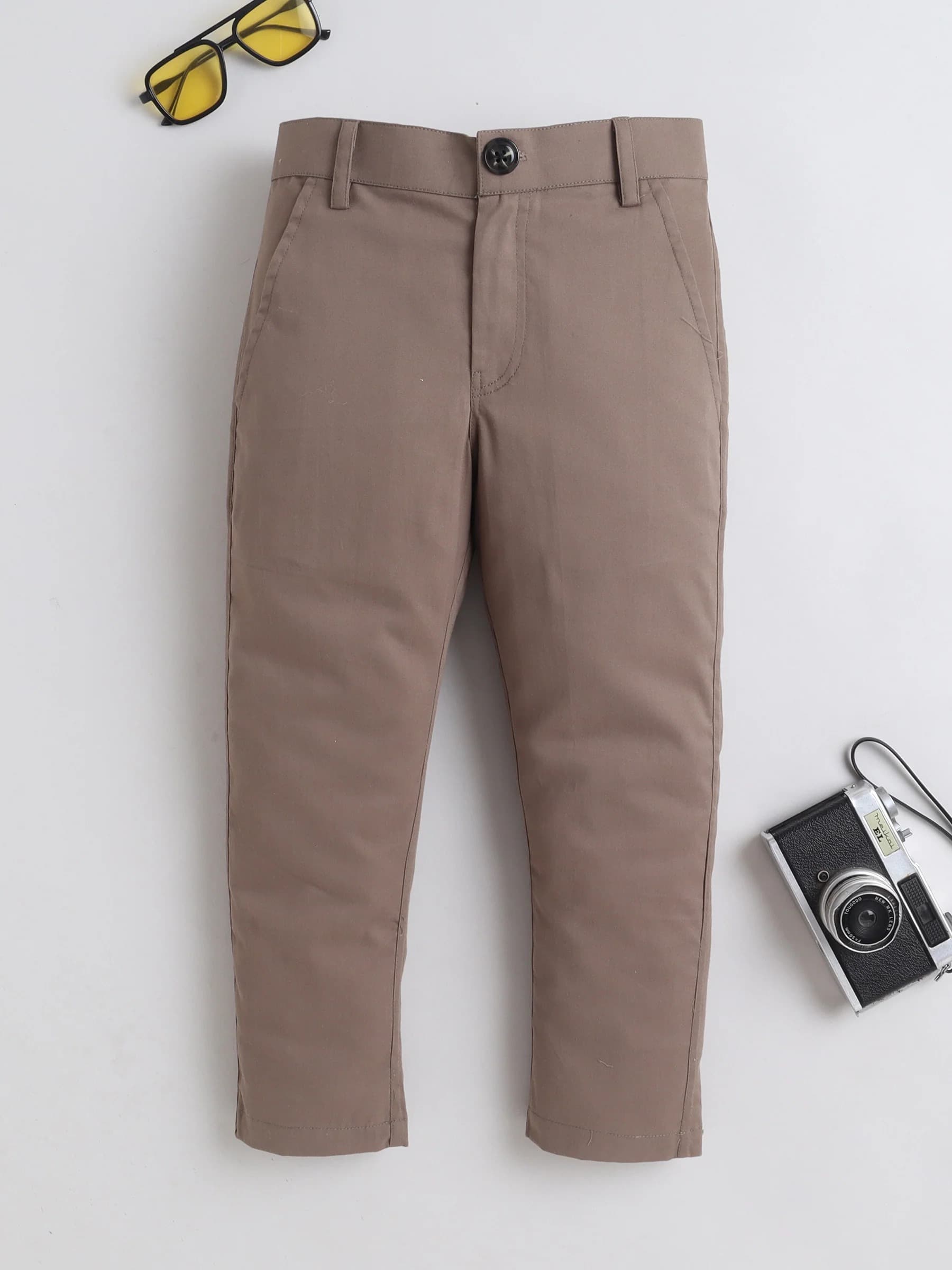 Baatcheet Boys' Brown Cotton Full Length Trousers for Casual Daily Wear