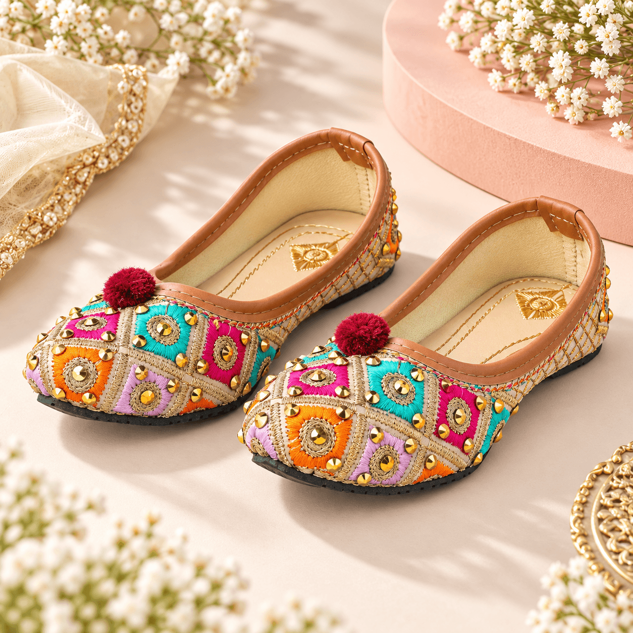 Chirp Footwear Girls Gold Rhinestone Slip-On Ballerina Shoes | Stylish Synthetic Flats for Casual & Party Wear