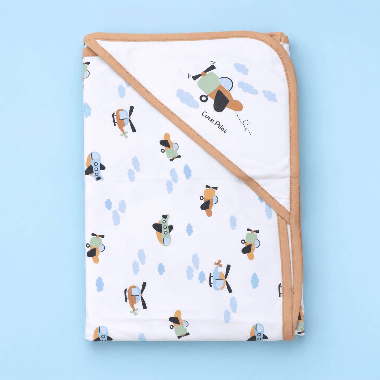Pink Rabbit New White Hooded Wrapper with Cute Pilot Printed Design, White Color, Stylish Casual Wear for Women and Girls