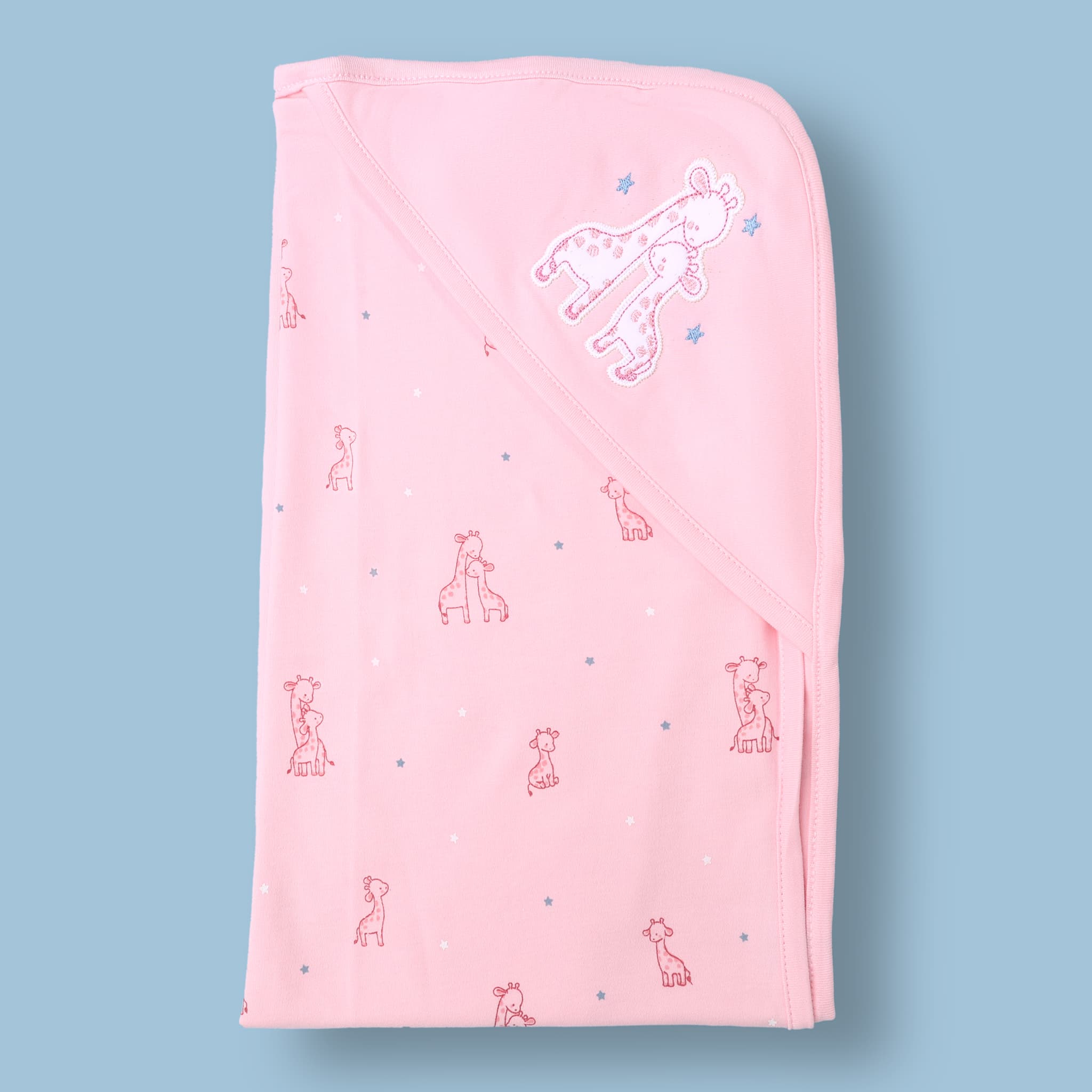 Zero Pink Hooded Baby Wrapper with Cute Giraffe Print, Adorable Giraffe Theme, Soft Pink Colour for Newborns & Infants