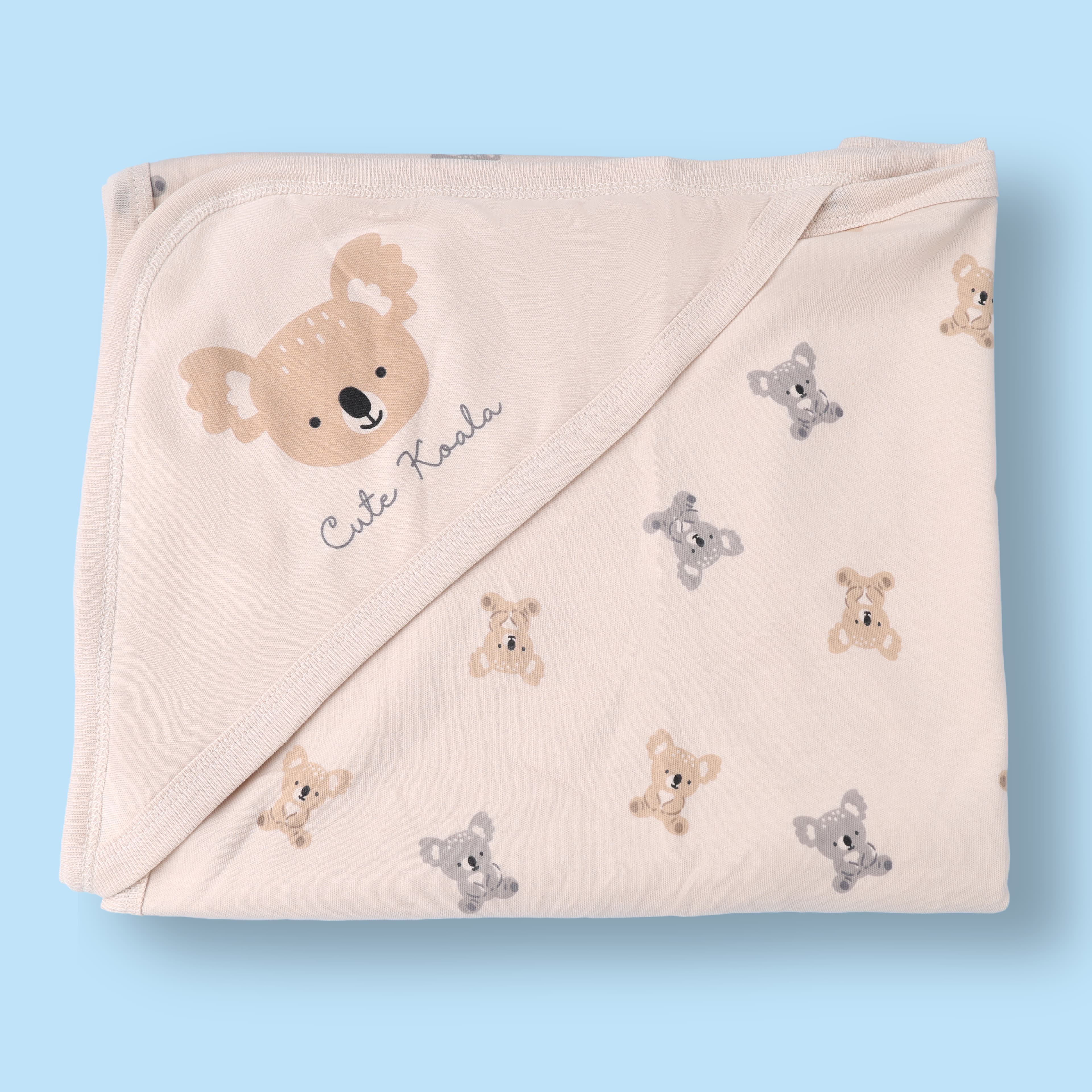 Cute Pink Rabbit & Koala Camel Hooded Wrapper – Adorable Camel Color Printed Design