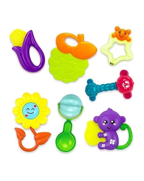 Chime N Shine Baby Rattle Set – 7 Pieces | Colorful Sensory Toys for Infants 3+ Months