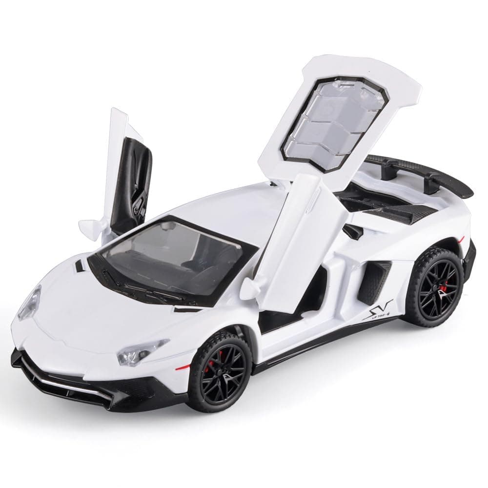 Top Model Lamborghini Aventador Mini Pull Back Car | 1:32 Die-Cast Toy Vehicle with Lights & Sound | White Car for Kids