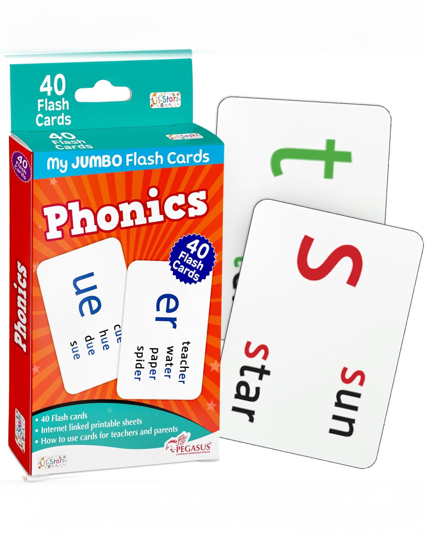 Pegasus Thinking Phonics Flash Cards Box for Kids | 40 Educational Flash Cards for Early Reading & Phonics