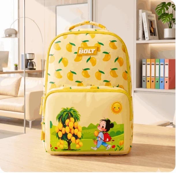 BigBolt Mango & Girl Print Luxurious Kids School Bag | Stylish Backpack for Girls | Spacious School & Travel Bag