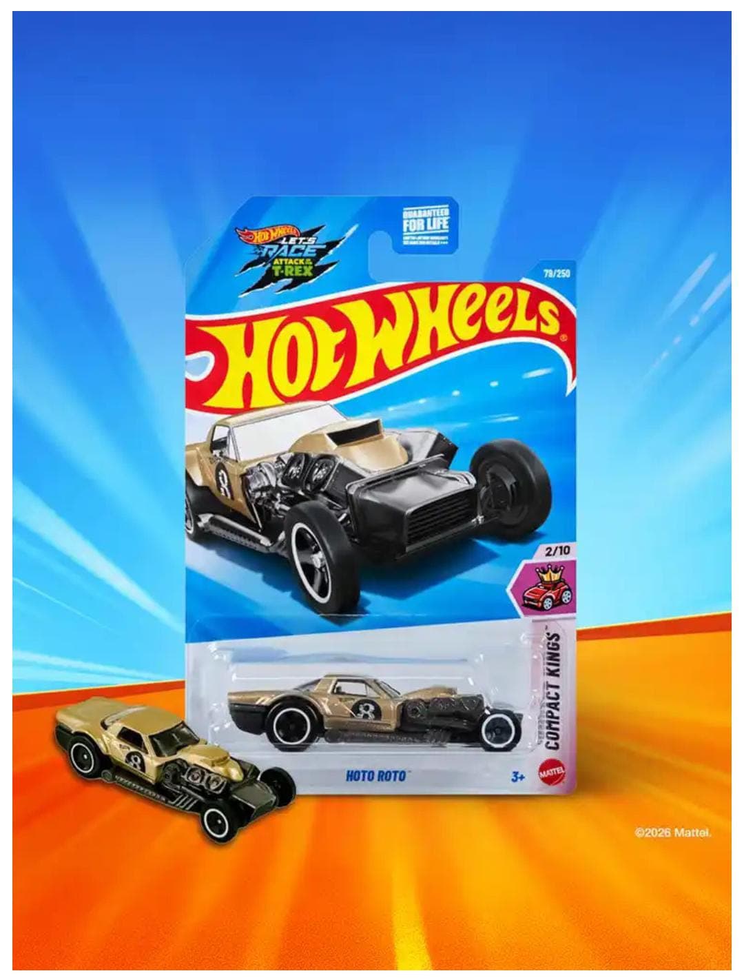 Hot Wheels Hoto Roto Die-Cast Toy Car | Compact Kings Series | Gold Racing Car Model | Collectible Toy for Kids 3+