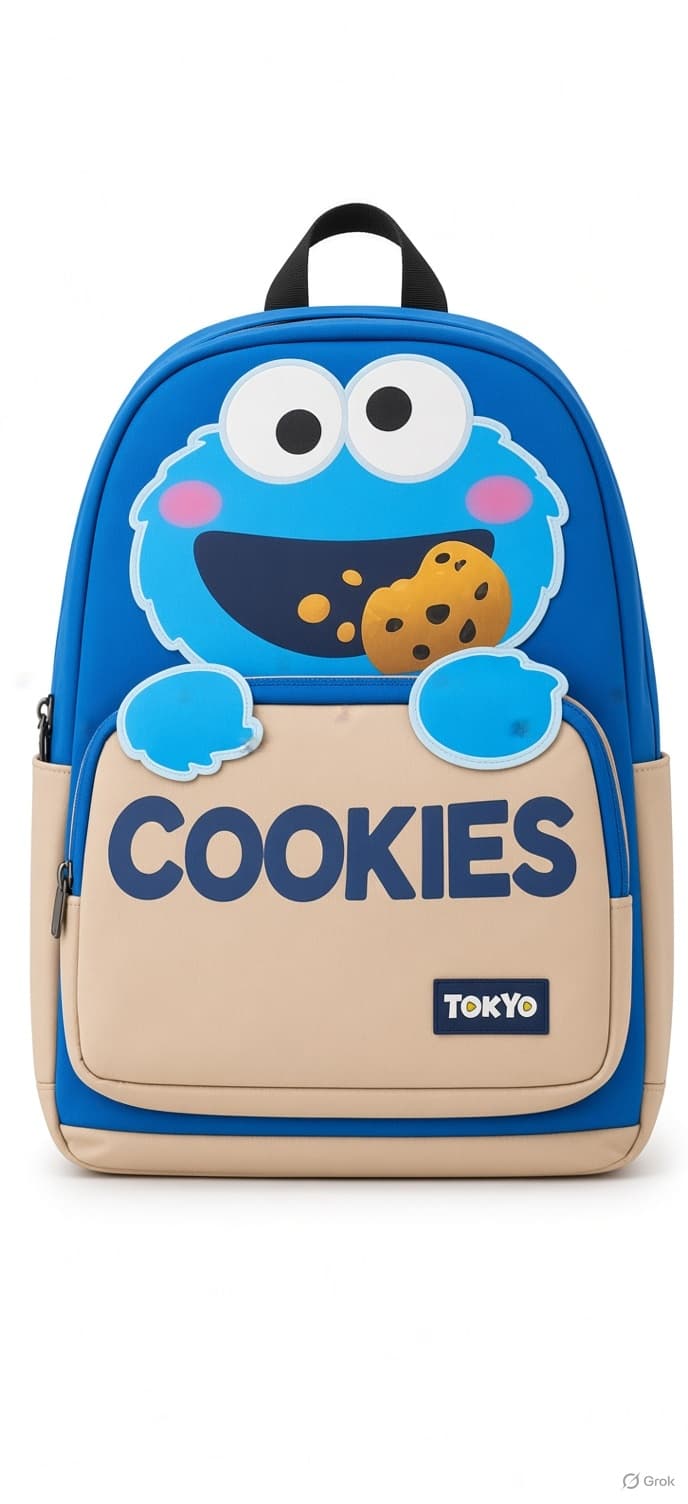 Cookie Monster Kids Backpack – Sesame Street “COOKIES” Design | Blue & Beige School Bag for Boys & Girls multi colour