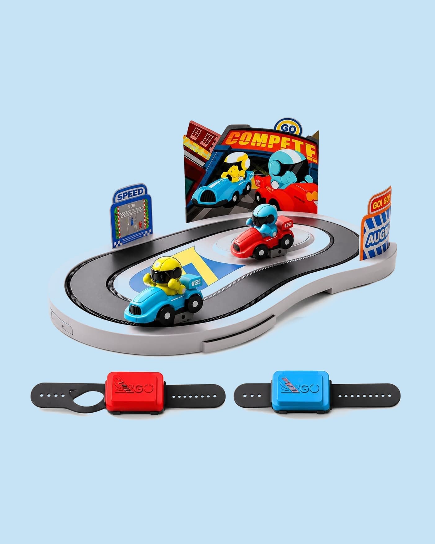 Toy Temple Two Player Track Racing Car Set with 2 Remote Controllers, Dual Cars & Racing Track – Kids Racing Game