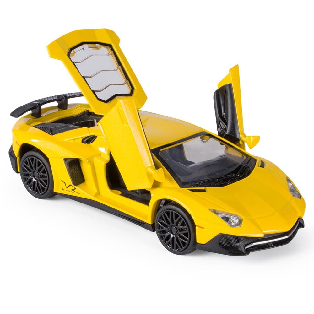 Top Model Lamborghini Aventador Mini Pull Back Car | 1:32 Die-Cast Toy Vehicle with Lights & Sound | Yellow Car for Kids