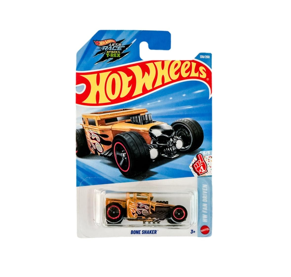 Hot Wheels Bone Shaker Fan Driven 5/5 Die-Cast Toy Car, Red & Gold Finish, Collectible Model for Kids & Car Enthusiasts
