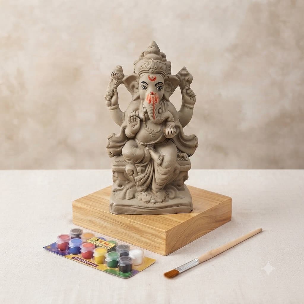 DIY Ganesha Painting Kit for Kids | 4 Inch Clay Ganesh Idol with 12 Paint Colours & Brush | Art & Craft Activity