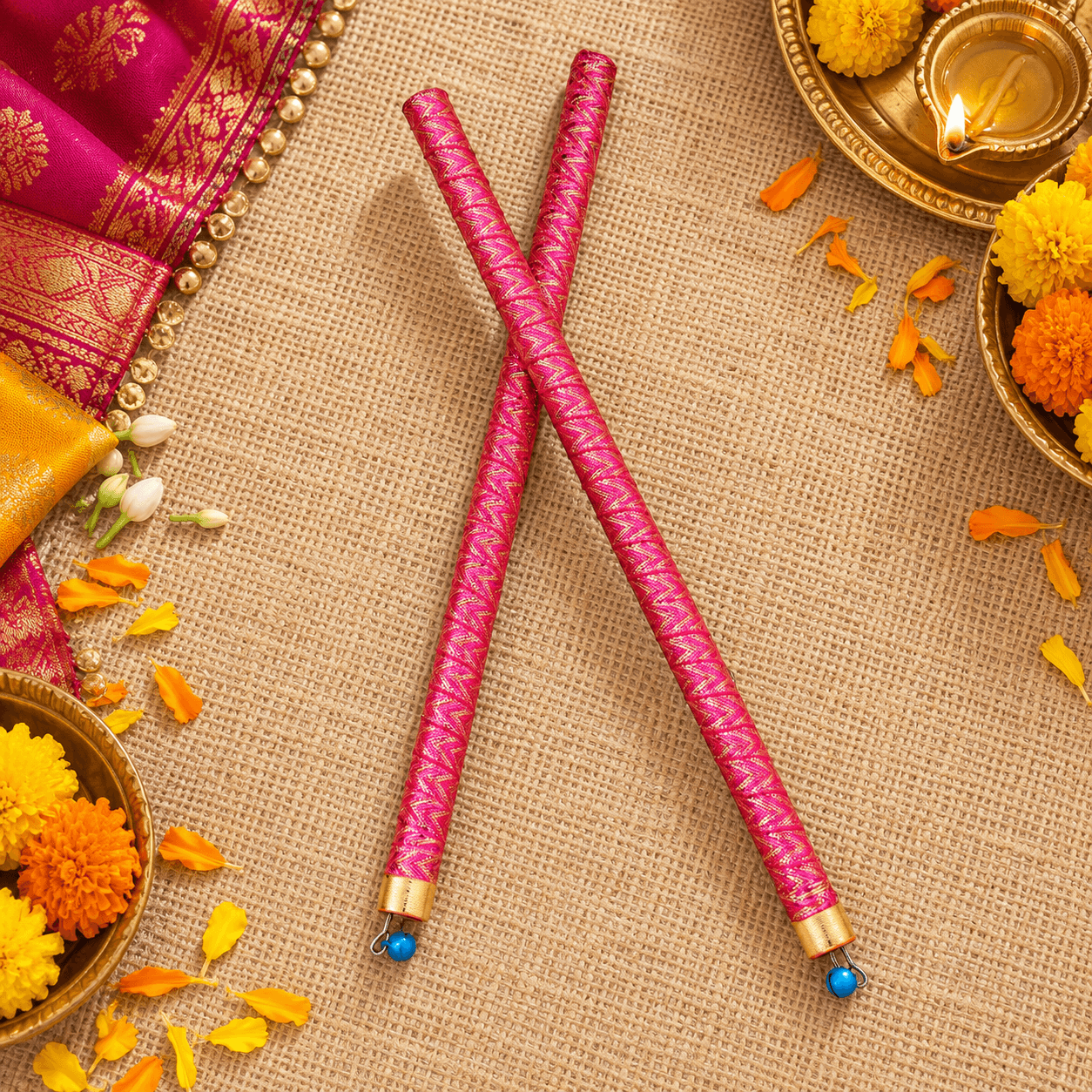 Dandiya Sticks for Navratri Garba & Dandiya Raas | Colourful Traditional Dance Sticks for Kids & Adults | 1 Pair, Dark Pink