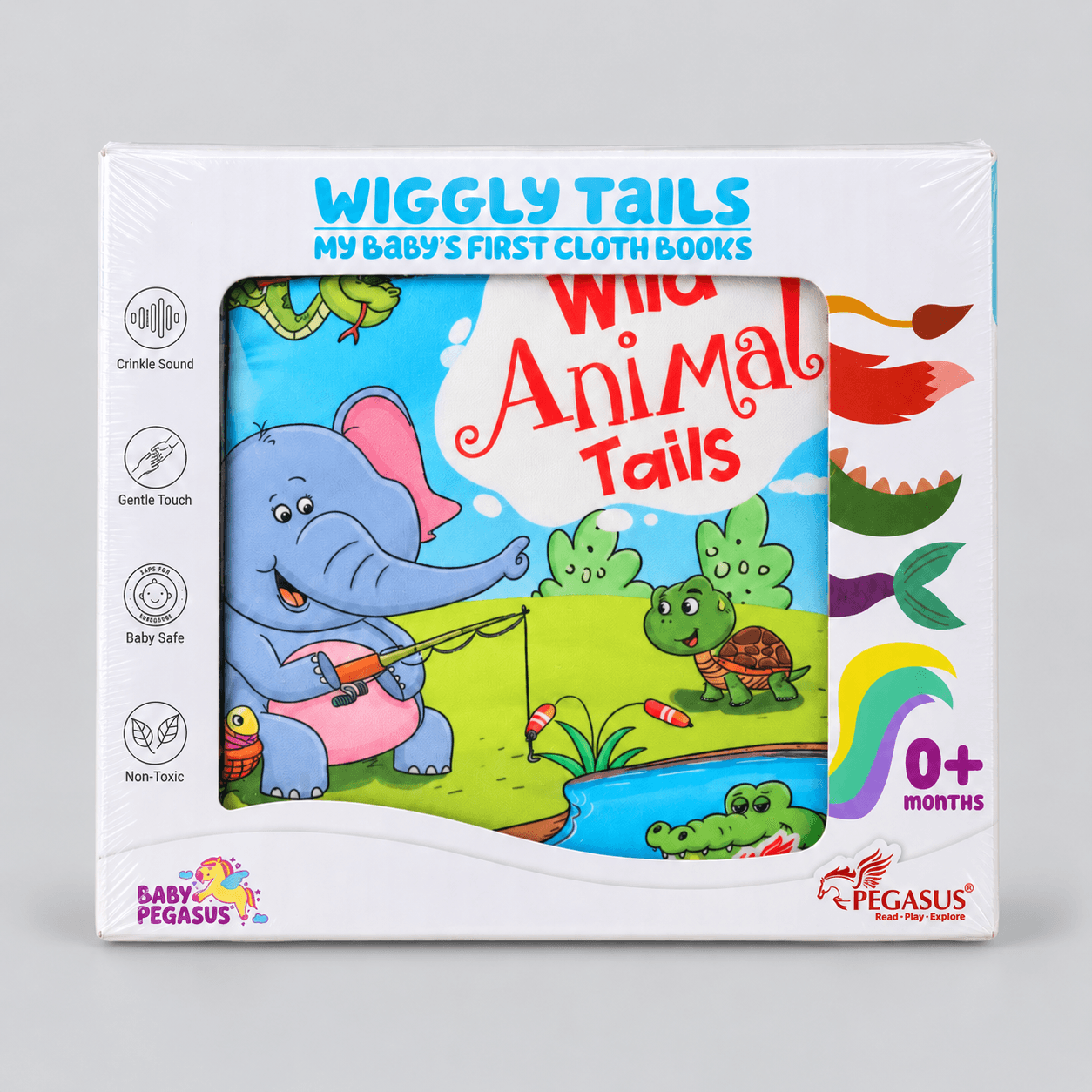 Pegasus Wild Animal Tails Cloth Book for Babies & Toddlers | Soft Sensory Touch & Feel Early Learning Book