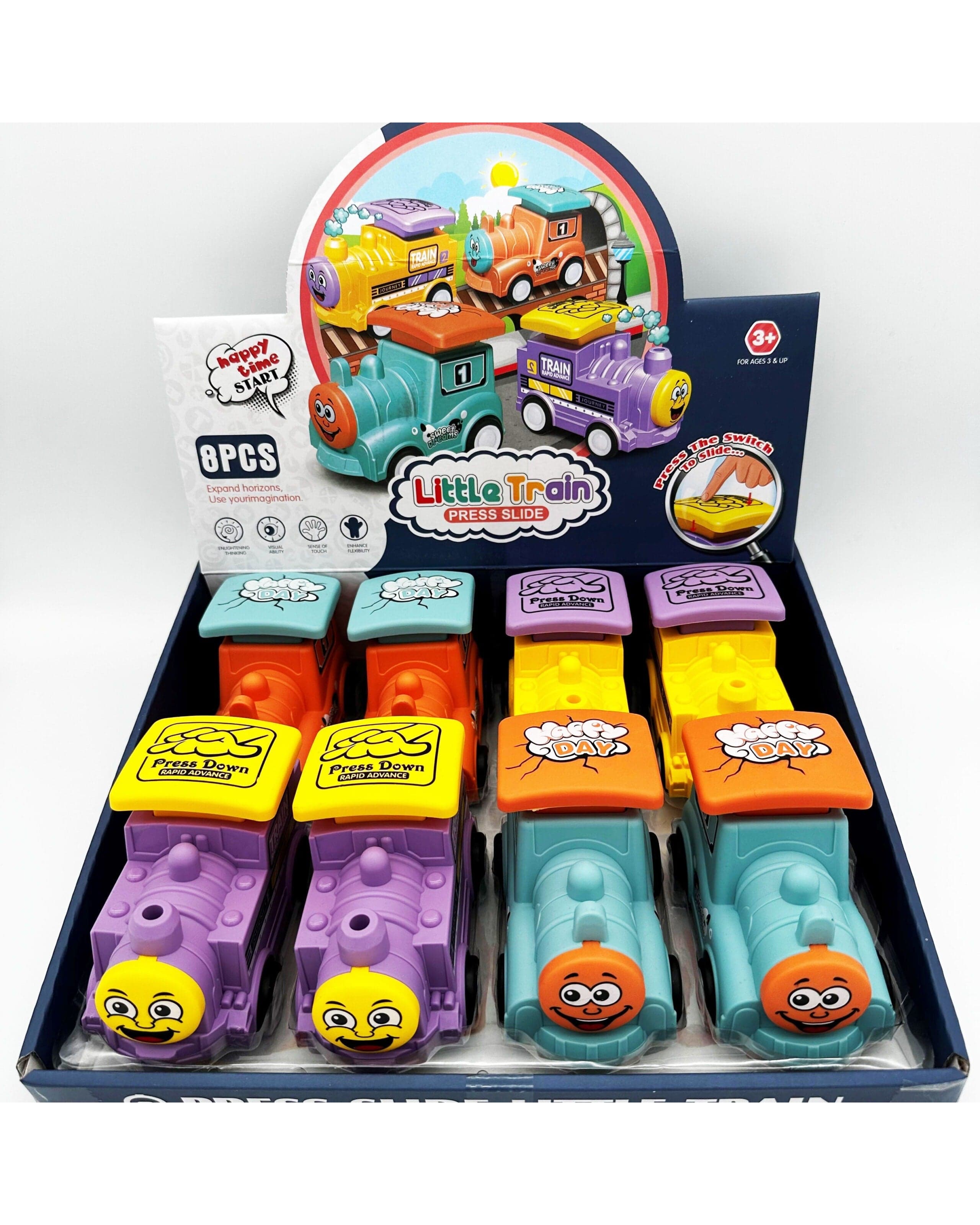 Little Train Push & Go Friction Engine Toy Train Set Pack of 8 | Multicolour Press & Slide Railway Toys for Kids 3+ Years