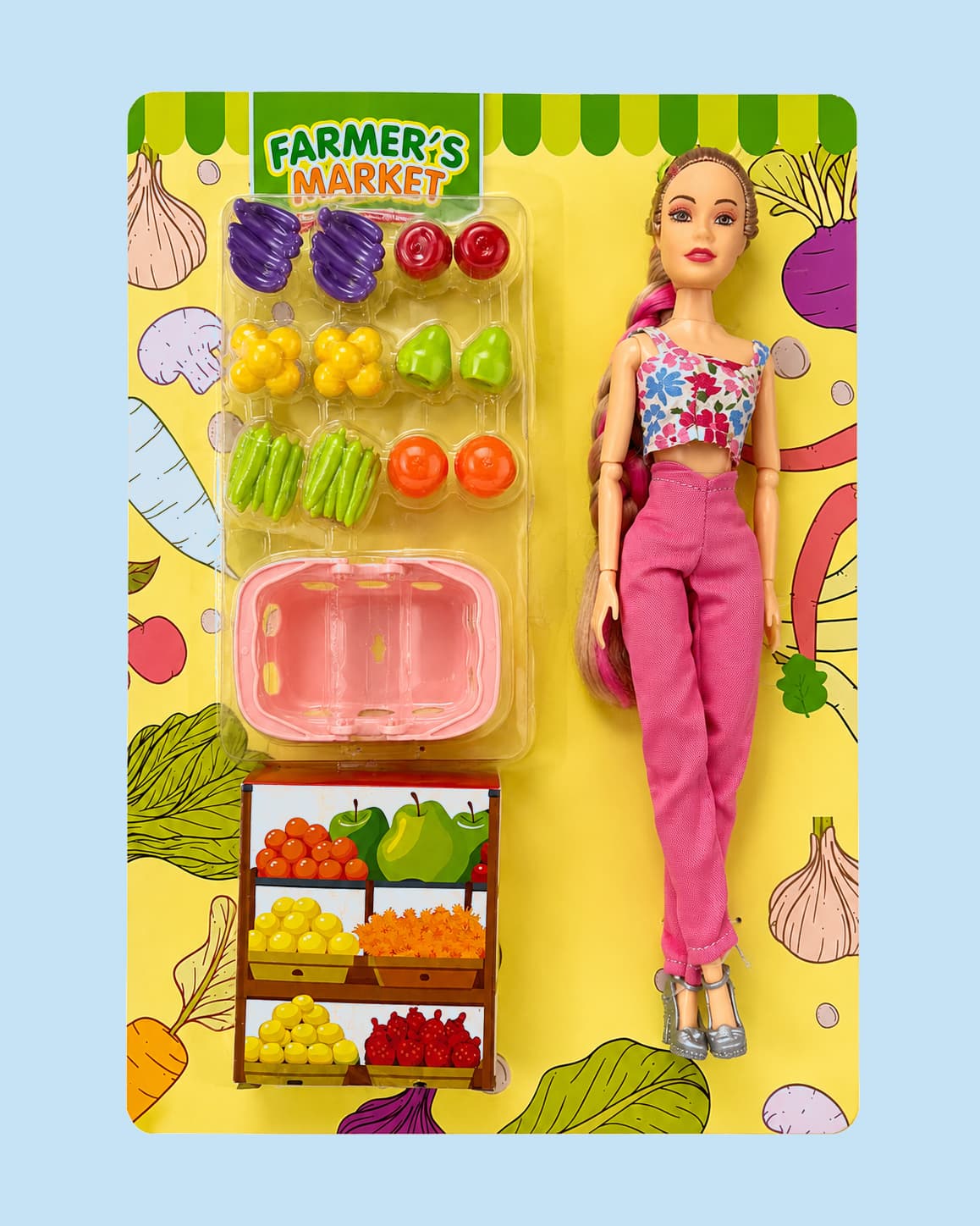 Meloni Doll Farmer's Market Playset for Kids – Pretend Play Grocery Store Toy Set with Market Accessories
