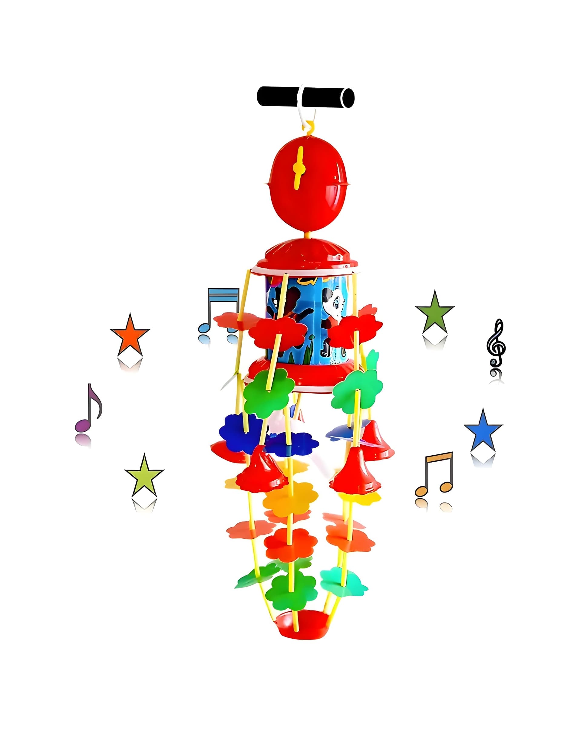 Jollyora Musical Toys For Kids Jhoomer Musical Merry Go Round Hanging Toy For Babies Key Mechanism With Soothing Music For Baby Kids - COLOR MAY VARY