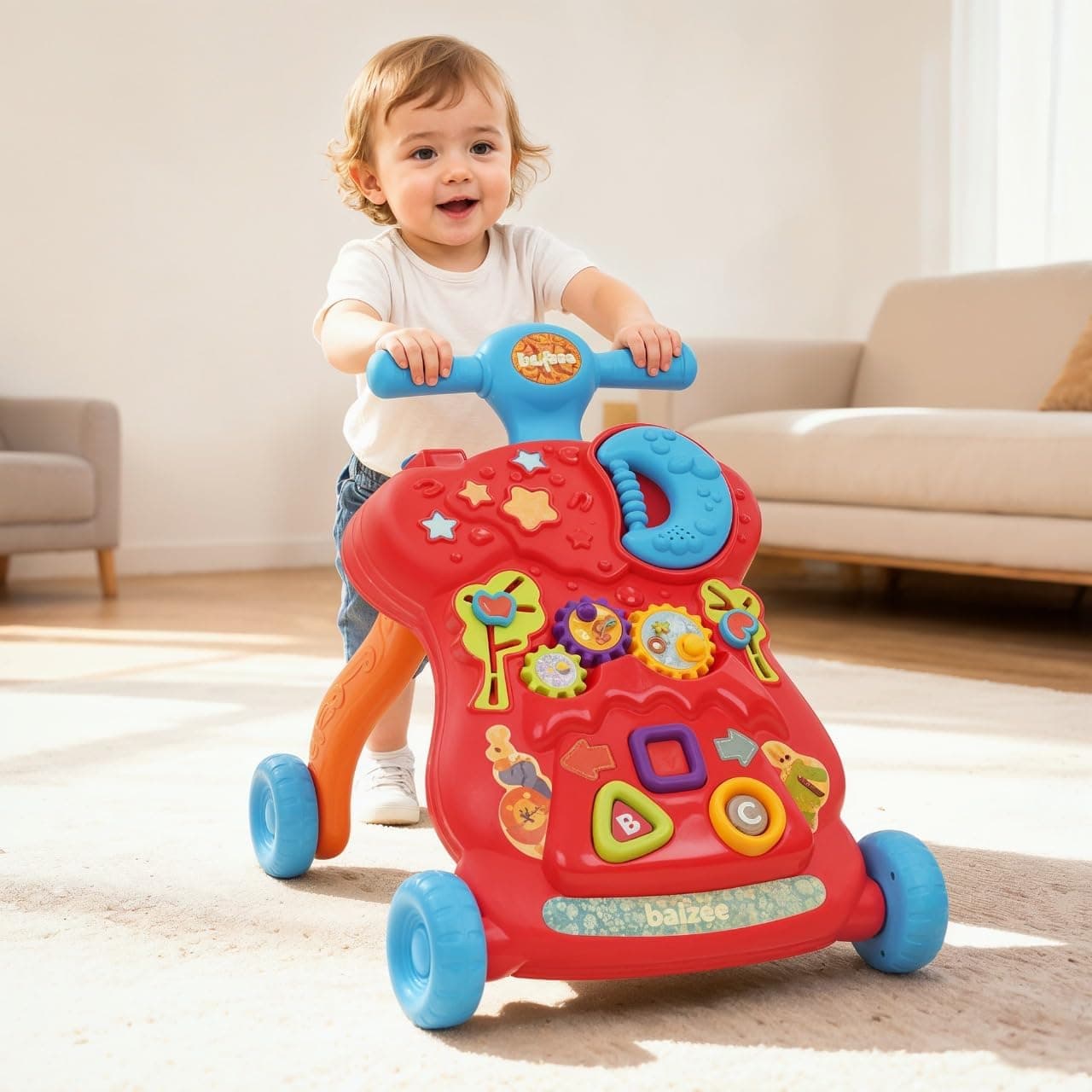 Baybee Lilo Baby Walker for Kids, Baby Push Walker with Music, Rotating Gears & Grip Handle | Activity Kids Walker for Baby Toddlers | Walkers for 0 to 2 Years Boy Girl (Red)