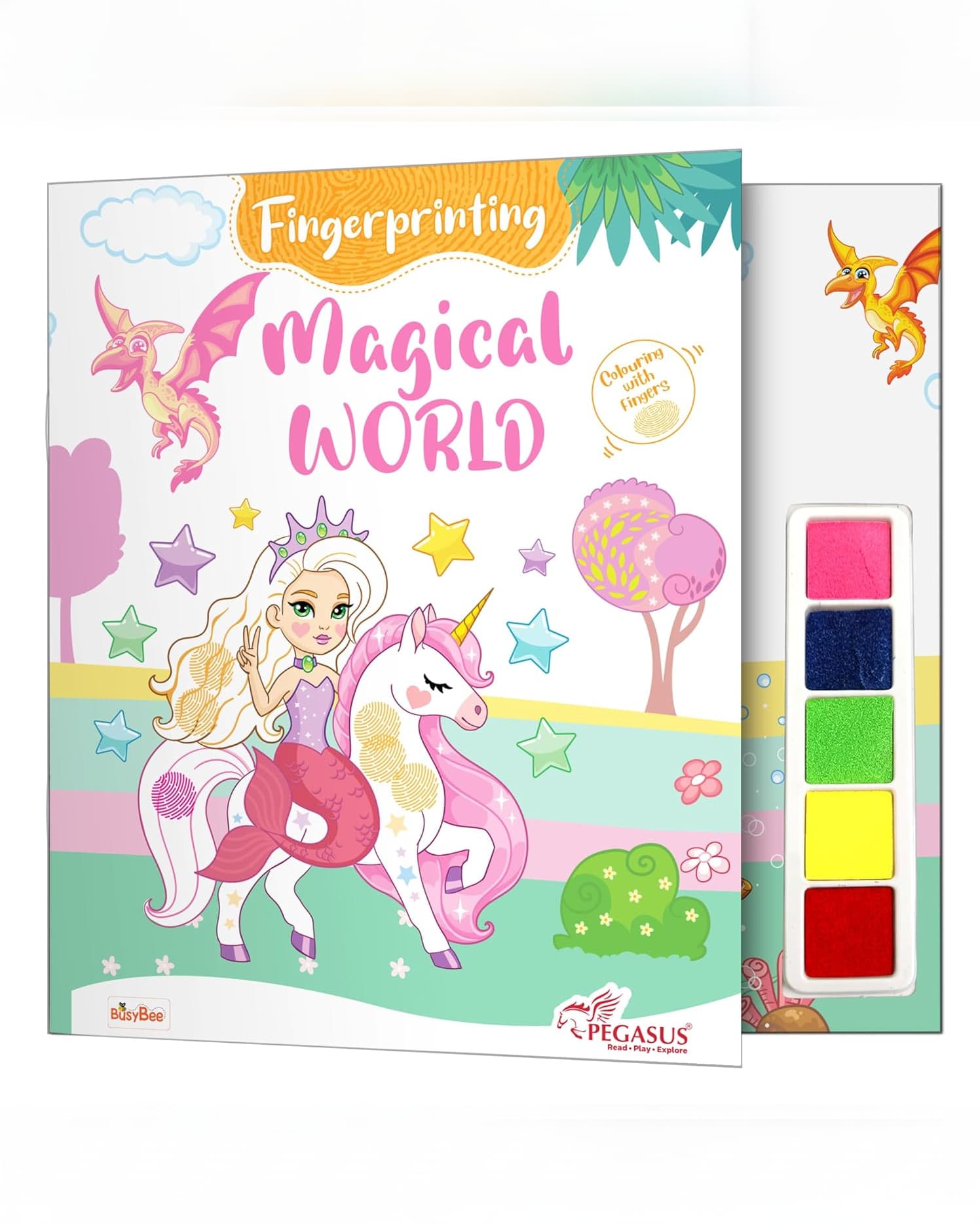 Pegasus Fingerprint Coloring Book – Magical World with Ink Pad | Finger Painting Activity Book for Kids