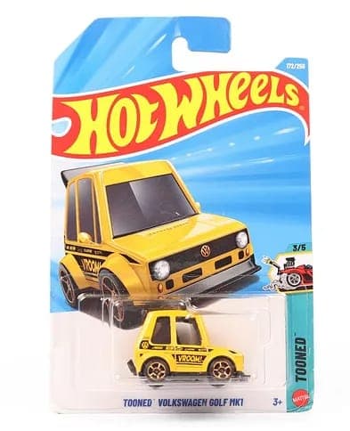 Hot Wheels Tooned Volkswagen Golf GTI Die-Cast Toy Car | Yellow Compact Model | Tooned Series | Collectible Toy for Kids 3+
