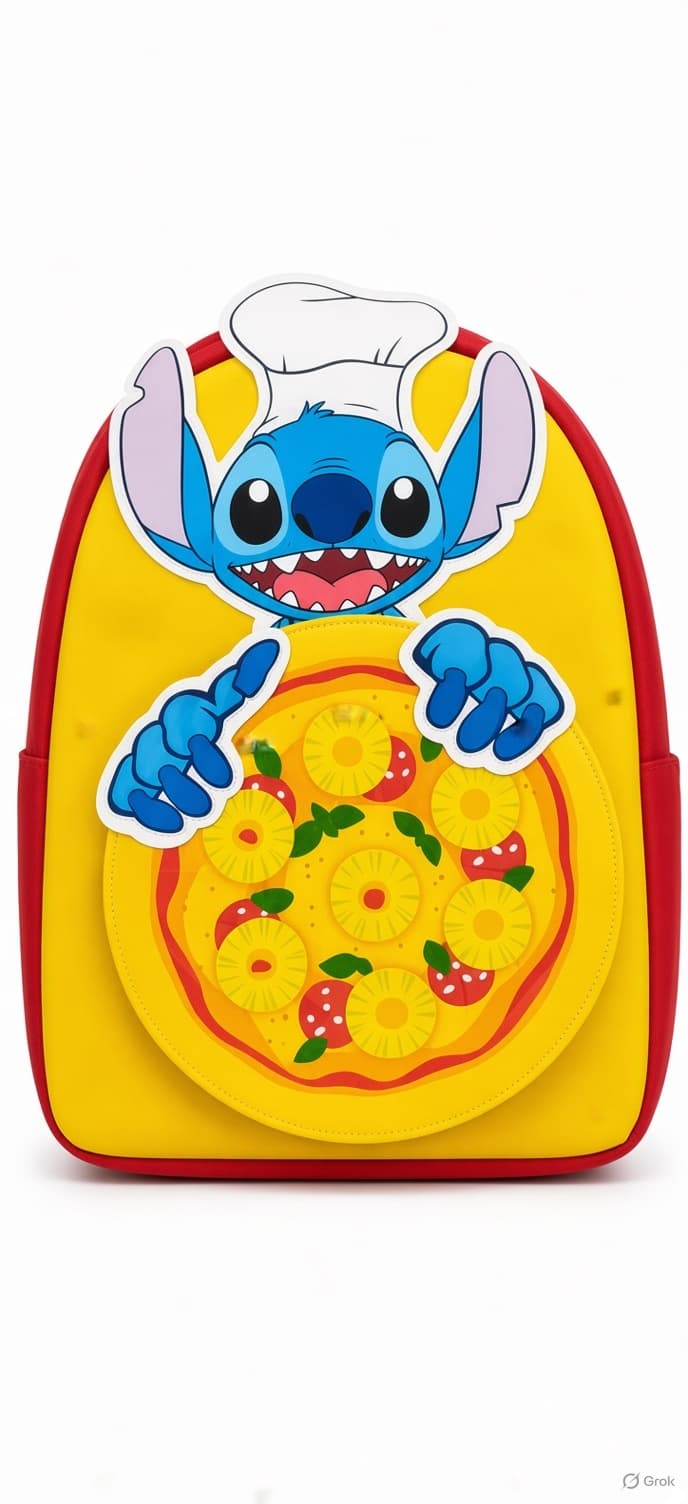 Disney Stitch Chef Hat & Pineapple Pizza Zip Pouch Mini Backpack | Cute Blue Cartoon School Bag for Girls & Kids