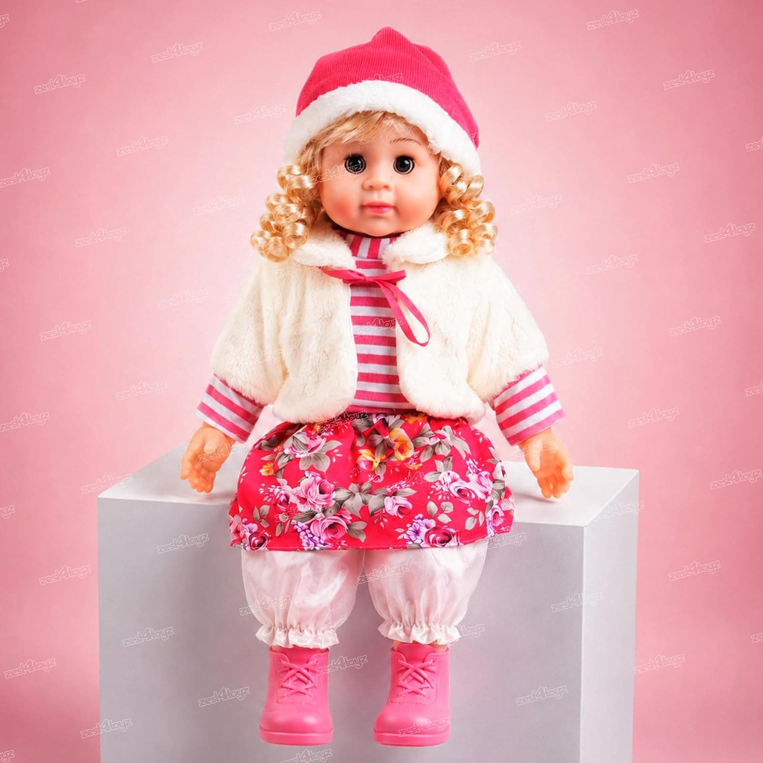 Musical Singing Doll Soft Stuffed Toy for Baby Girls | Rhyming Doll with Push Touch Sensors, Music & Interactive Play | Pink