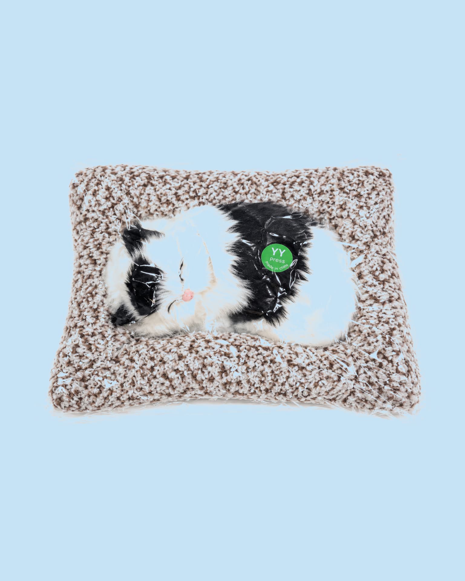 Cute Cat Soft Toy Sleeping on a Pillow with Meow Sound | Adorable Plush Animal Toy for Kids, Cuddling & Pretend Play